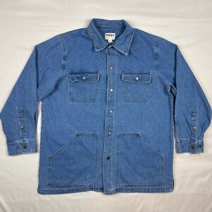 Duke Haband Mens Denim Chore Coat Jacket Sz Large Snap Button Blue A4